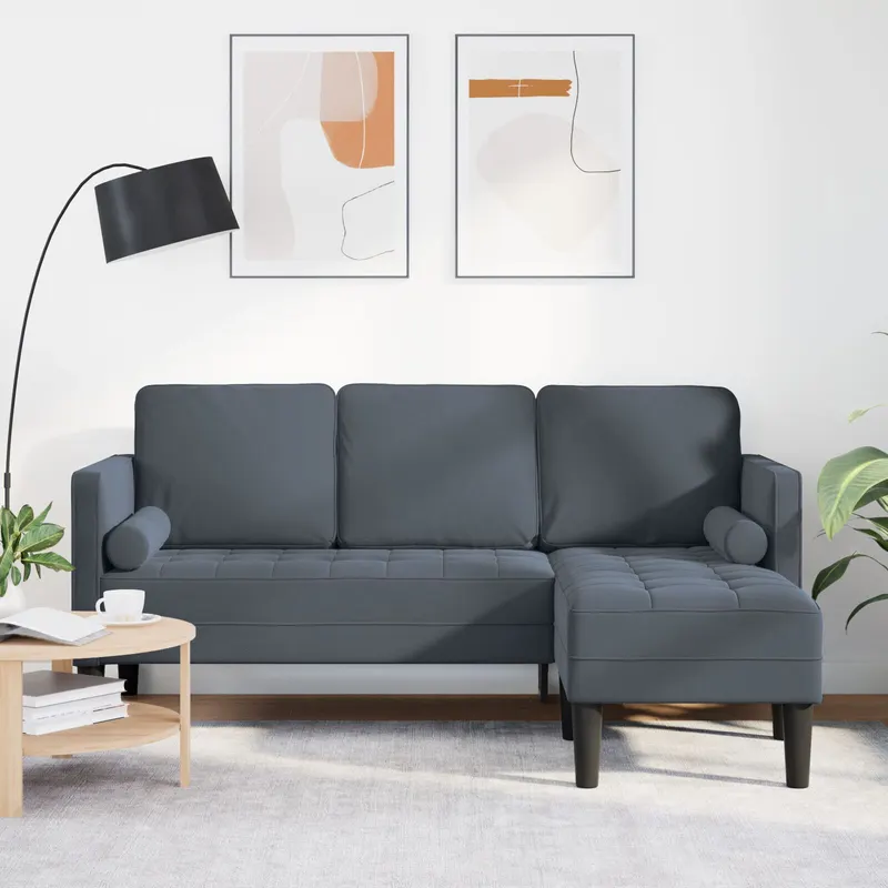 sofa cu 3 locuri cu sezlong in forma de l gri inchis 160 cm din catifea