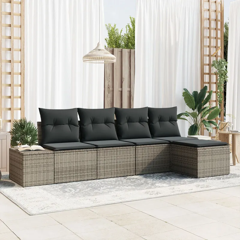 set de canapea gradina cu perne gri poli ratan