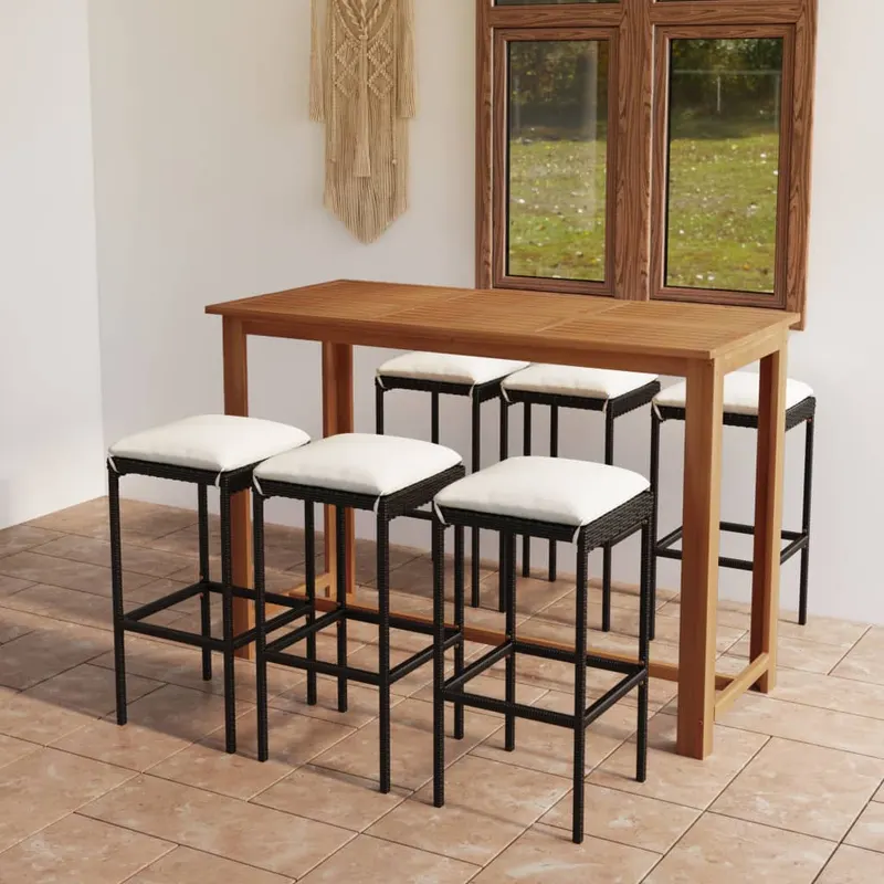 set mobilier bar de gradina cu perne, 7 piese, negru