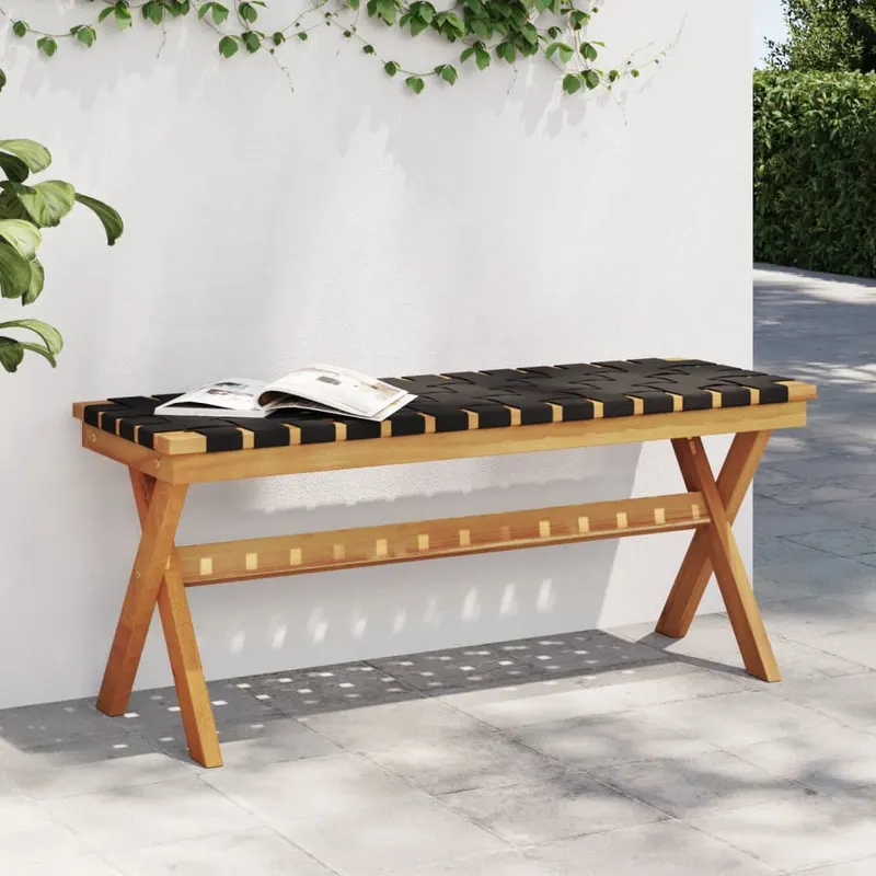 banca de gradina, negru, lemn masiv acacia/textil