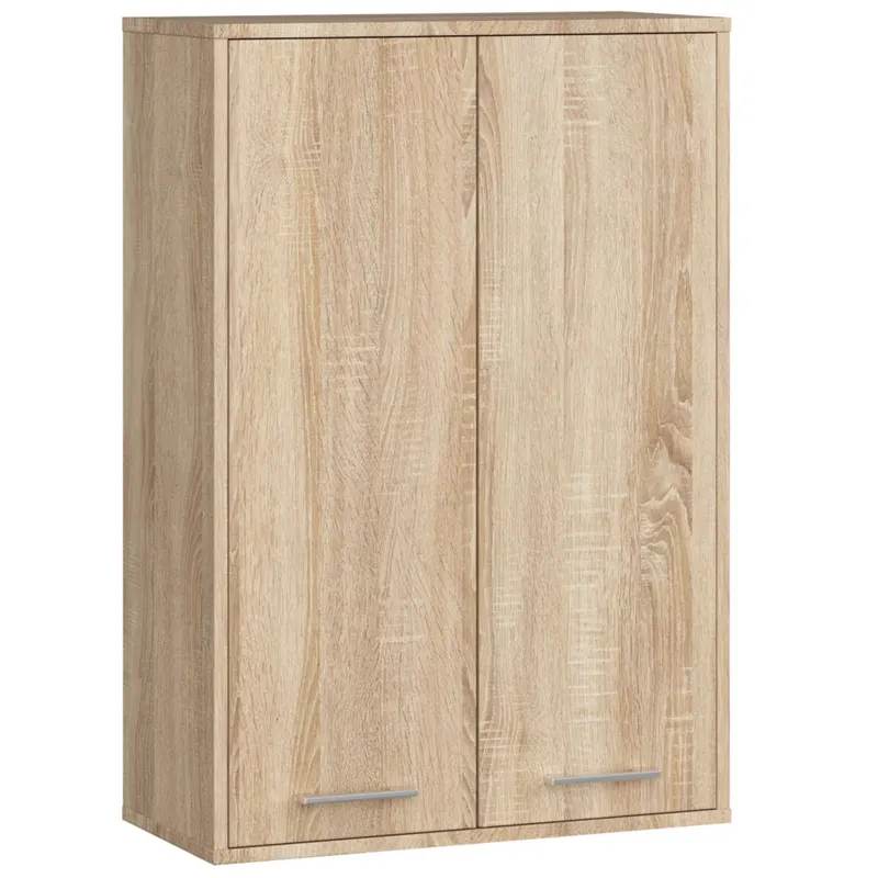 Dulap baie suspendat pal 2 usi 4 rafturi, 64x30x94 cm, organizare eficienta, stejar sonoma