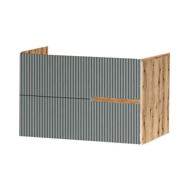 Mobilier lavoar pe blat Fluminia Malta, finisaj riflat, 80cm, 2 sertare soft close, salvia