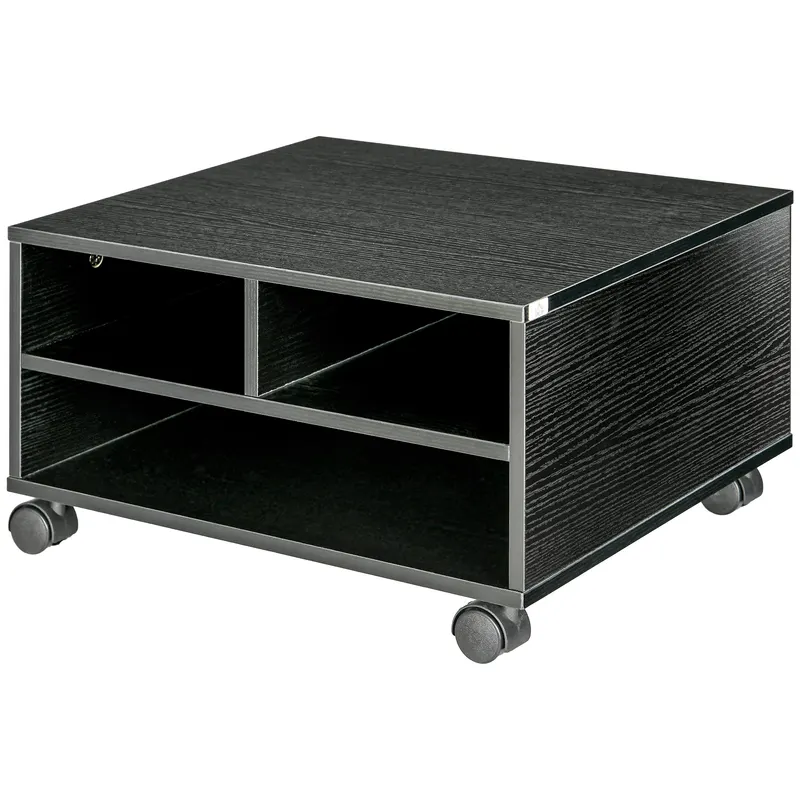 HOMCOM Cabinet pentru Imprimantă cu 2 Rafturi, Birou din Lemn și Cabinet de studiu cu Roți, 47x40x22.5 cm, Negru