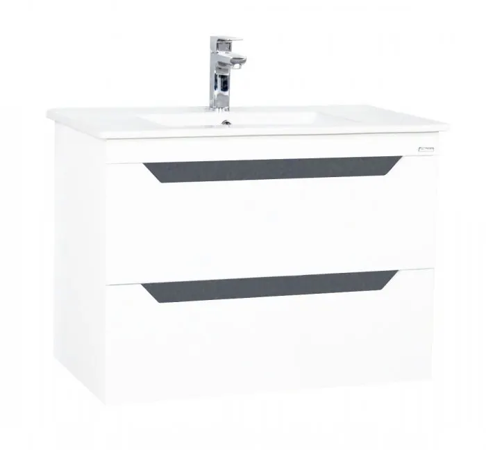 Set Baza front MDF si Lavoar, seria 056, 70 cm, suspendata cu sertare, alb antracit