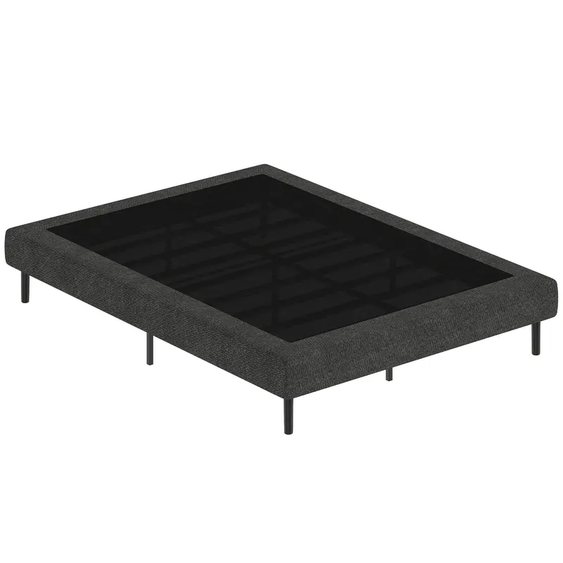 HOMCOM Somier tapițat 140x190 cm, cadru de pat cu husă din chenille, 10 lamele lemn, 9 picioare stabile, gri