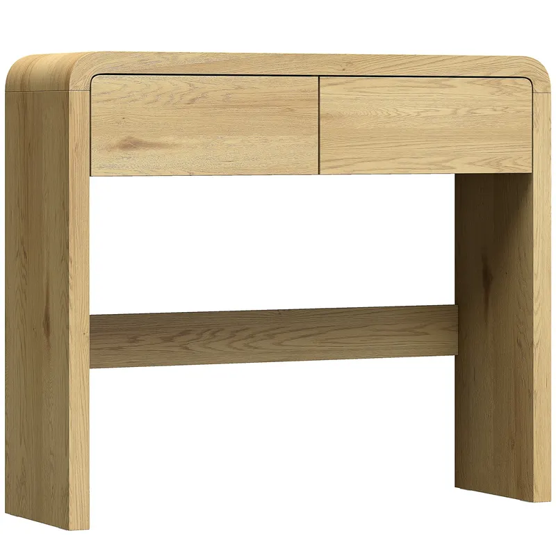 HOMCOM Consolă cu 2 sertare, mobilier consolă, 100 x 30 x 85 cm, colțuri rotunjite și blat gros, lemn natural