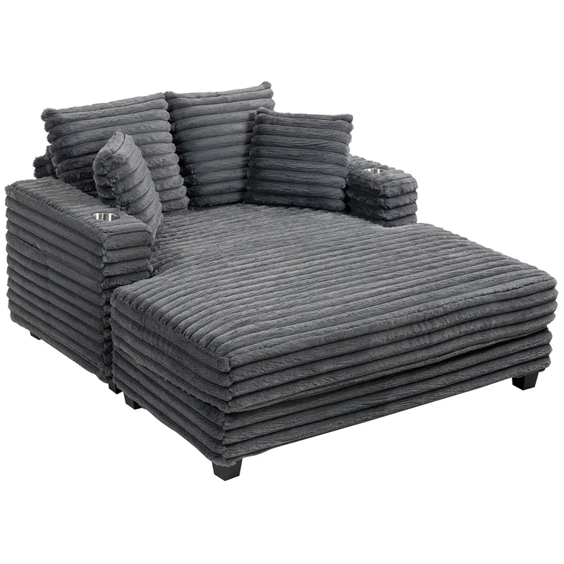 HOMCOM Chaiselongue 2 locuri canapea extensibilă mare 134 x 151 cm cu suport pentru pahare pentru living, gri