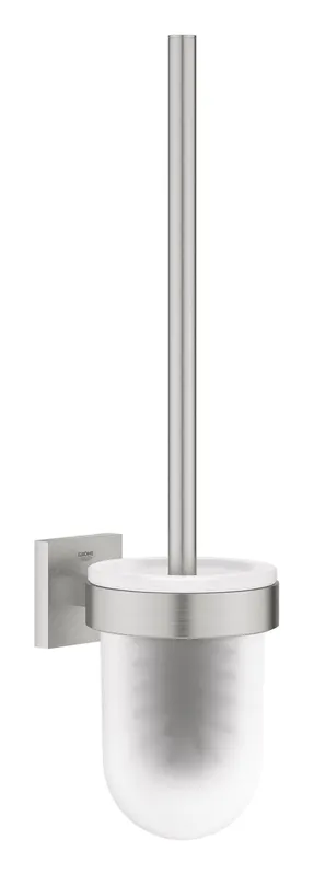Perie WC Grohe 40977DC0, Start Cube, pe perete, metal sticla, mat, otel satinat