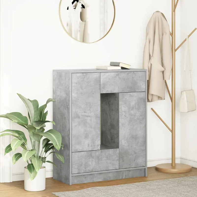 bufeta cu sertare si usi gri beton 73x31x90 cm