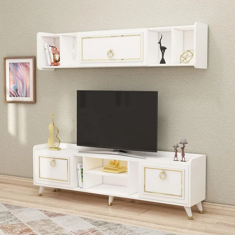 Comoda Tv cu Raft Suspendat Mara, 180x27x40 cm - Alb