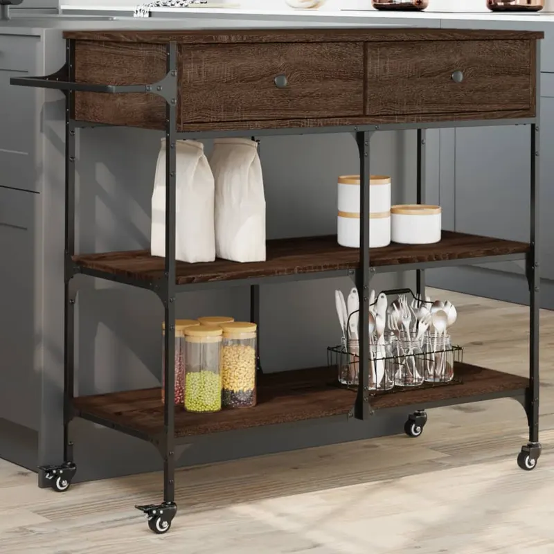 carucior de bucatarie, stejar maro 105x42x95 cm lemn prelucrat