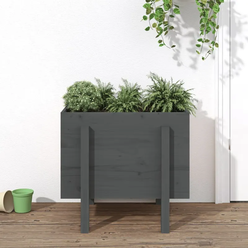 jardiniera de gradina, gri, 62x50x57 cm, lemn masiv pin