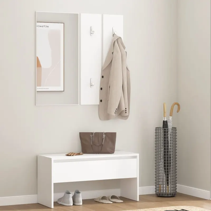 set de mobilier pentru hol, alb, lemn prelucrat