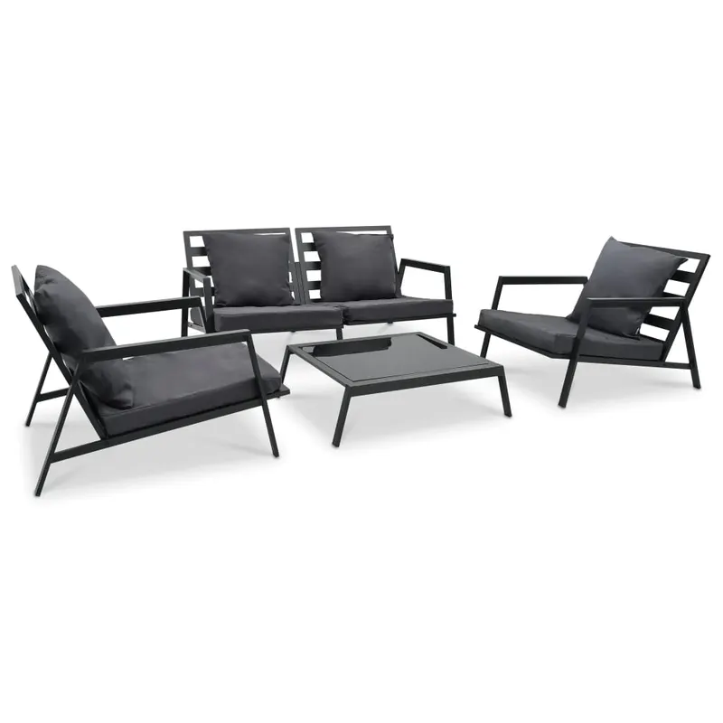 set mobilier gradina cu perne, 4 piese, gri, inchis aluminiu