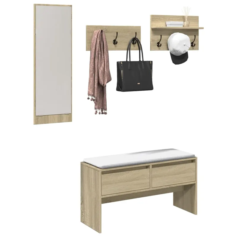 set mobilier pentru hol, 4 piese, stejar sonoma, lemn prelucrat