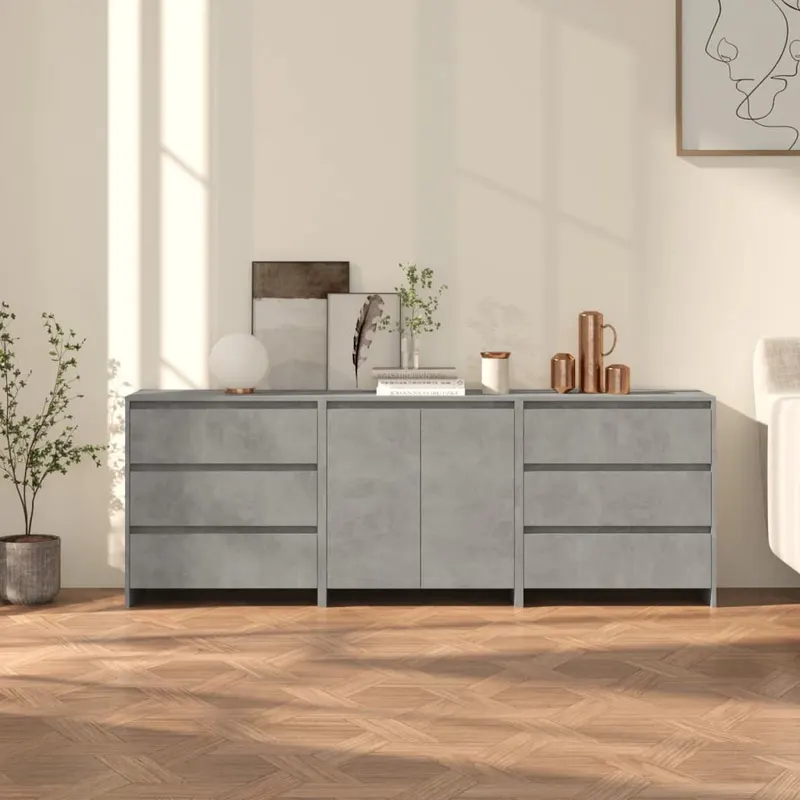 servante, 3 piese, gri beton, lemn prelucrat