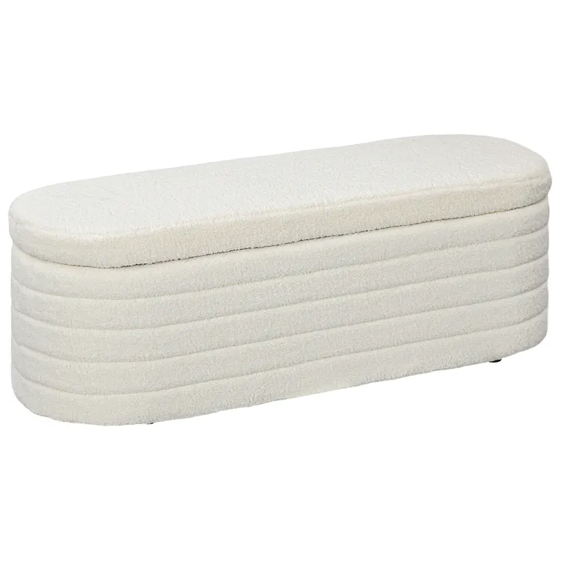 HOMCOM Bancă pentru Pat, Bancă Tapițată din Lână cu Cadru din Lemn, Bancă Otomană de Depozitare, 116x41x 40,5 cm, Alb Crem