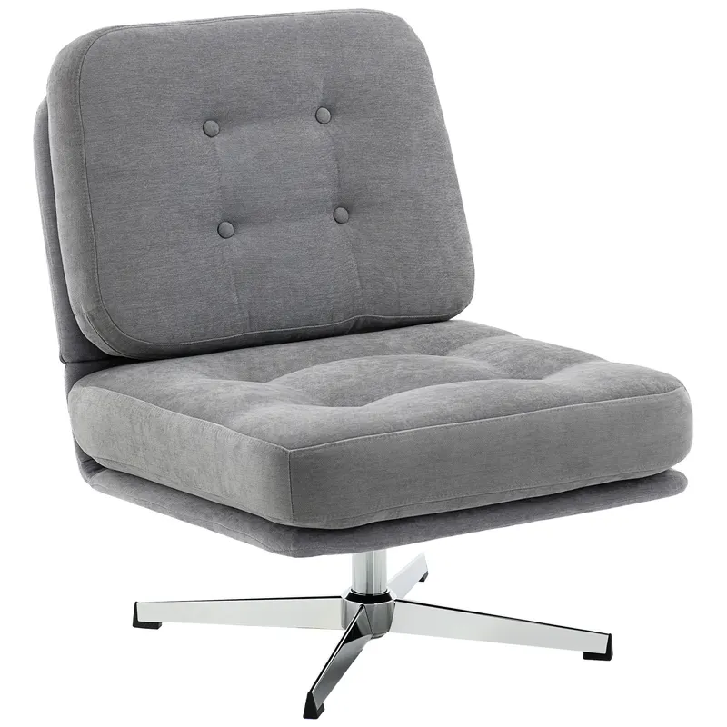 HOMCOM Scaun de accent rotativ, fotoliu de lectură căptușit cu chenille, șezut lat, șezut cu arcuri și picioare metalice, Gri deschis