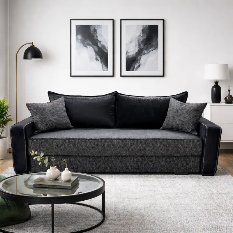 Canapea LARISA extensibila, 3 locuri, lada de depozitare, stofa maro inchis, 220x95x85 Stofa, Maro închis