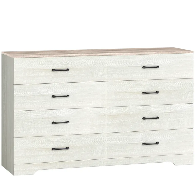 HOMCOM Comodă cu 8 Sertare pentru Dormitor, Modernă, cu Mânere, Spațioasă pentru Sufragerie, Cameră și Hol, 140x40x86 cm, Nuc și Gri Deschis