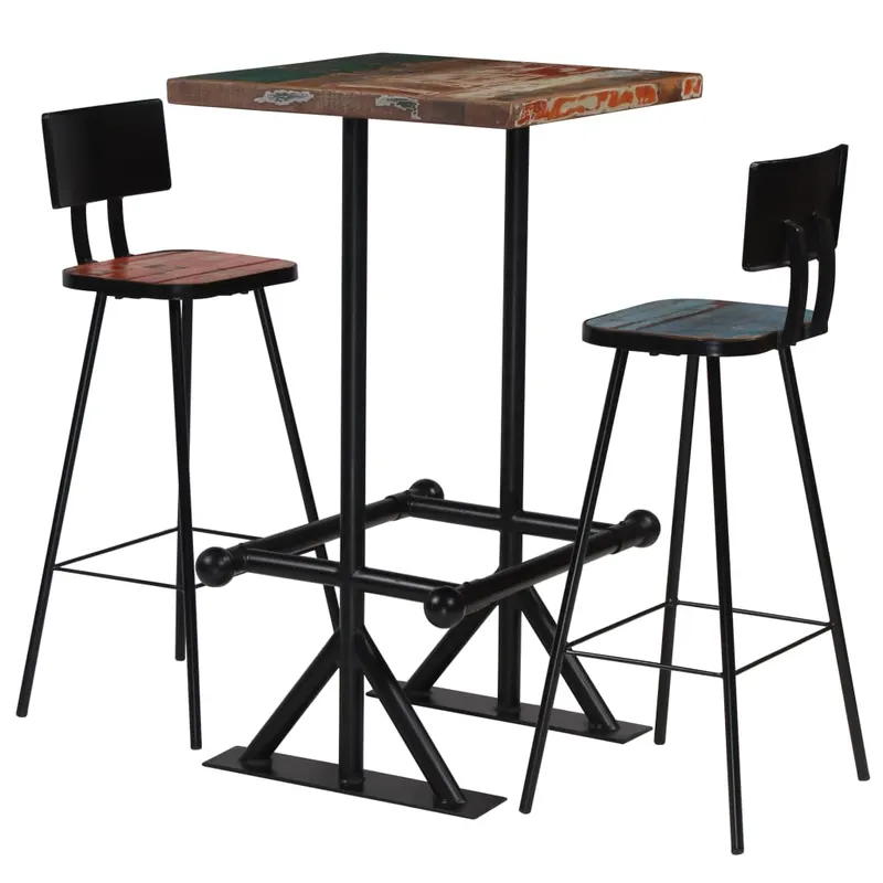 set mobilier de bar, 3 piese, multicolor, lemn masiv reciclat