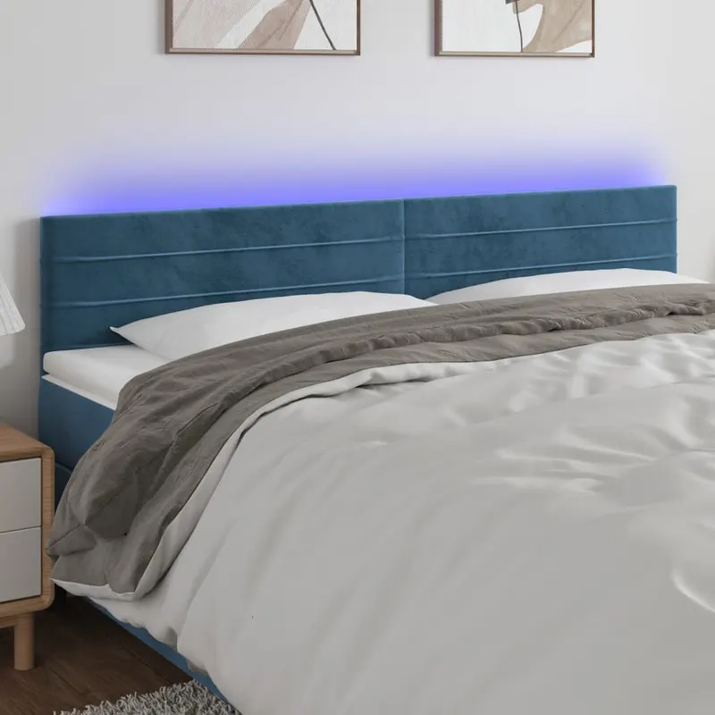 tablie de pat cu led, albastru inchis, 200x5x78/88 cm, catifea