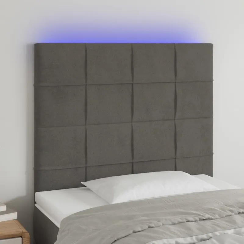 tablie de pat cu led, gri inchis, 80x5x118/128 cm, catifea
