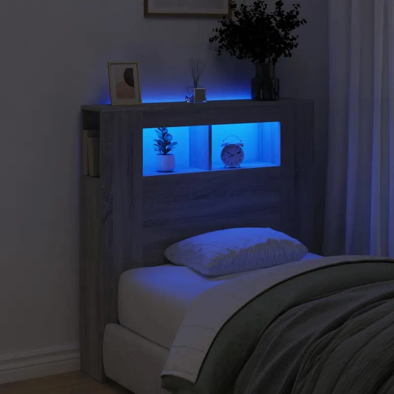 tablie de pat cu led, gri sonoma, 100x18,5x103,5 cm, lemn