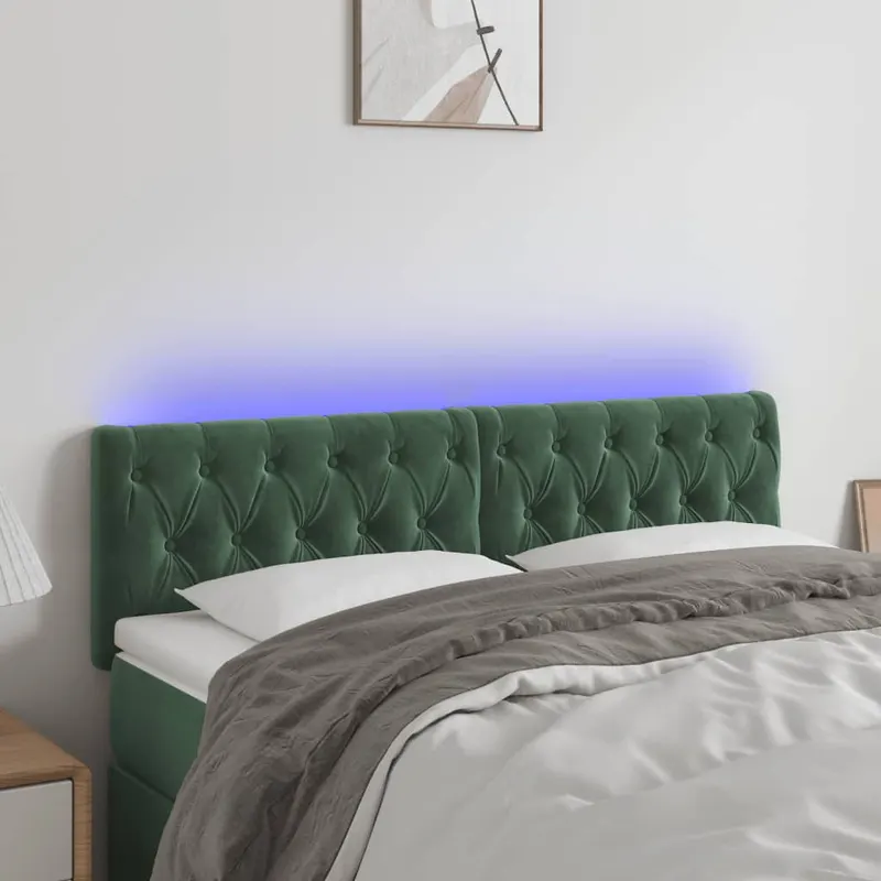 tablie de pat cu led, verde inchis, 144x7x78/88 cm, catifea