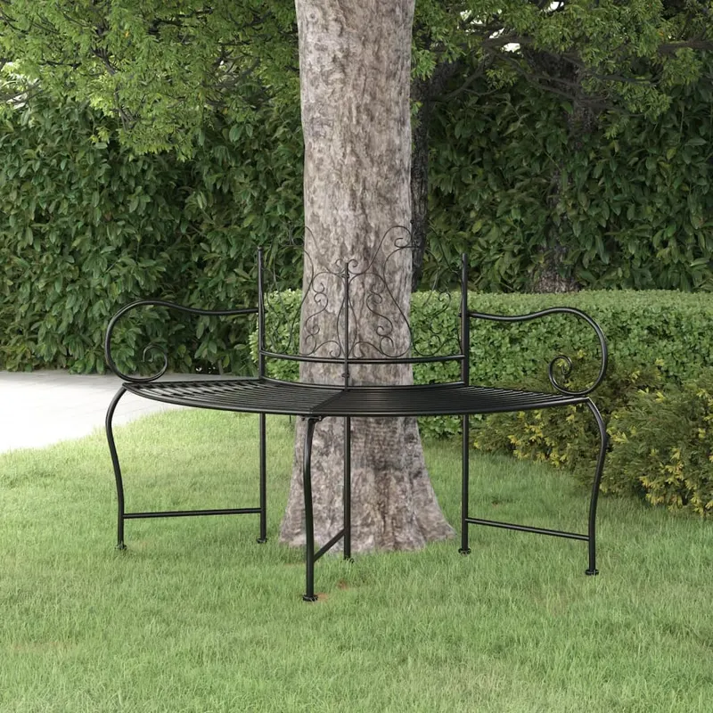 banca circulara de copac, negru, 150 cm, otel