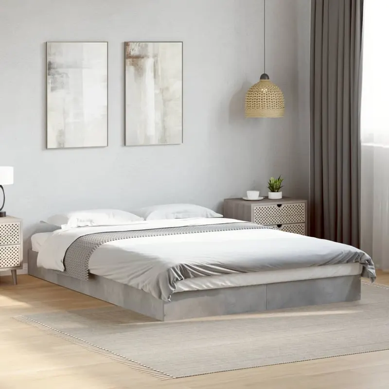 cadru de pat, gri beton, 140x200 cm, lemn prelucrat