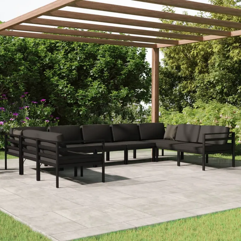 set mobilier de gradina cu perne, 9 piese, antracit, aluminiu