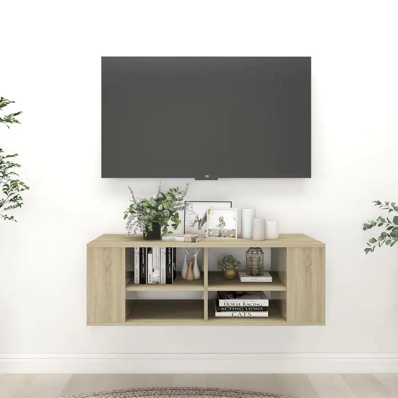 dulap tv montat pe perete, stejar sonoma, 102x35x35 cm, pal