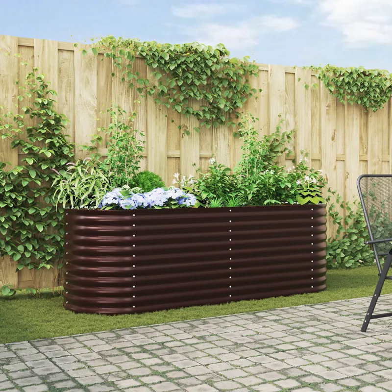 pat ridicat pentru gradina maro 240x80x81 cm din otel galvanizat