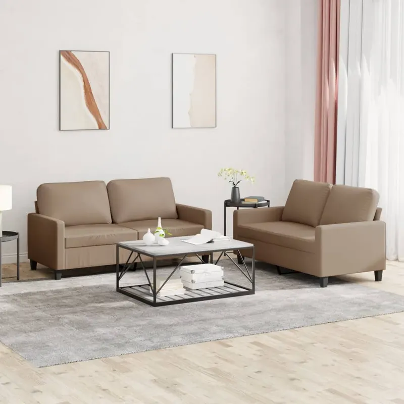 set de canapele cu perne, 2 piese, cappuccino, piele ecologica