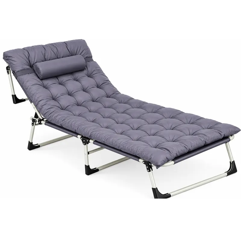 Sezlong gradina pliabil cu saltea groasa si perna, spatar reglabil, maxim 120 kg, 67x193x77 cm, gri