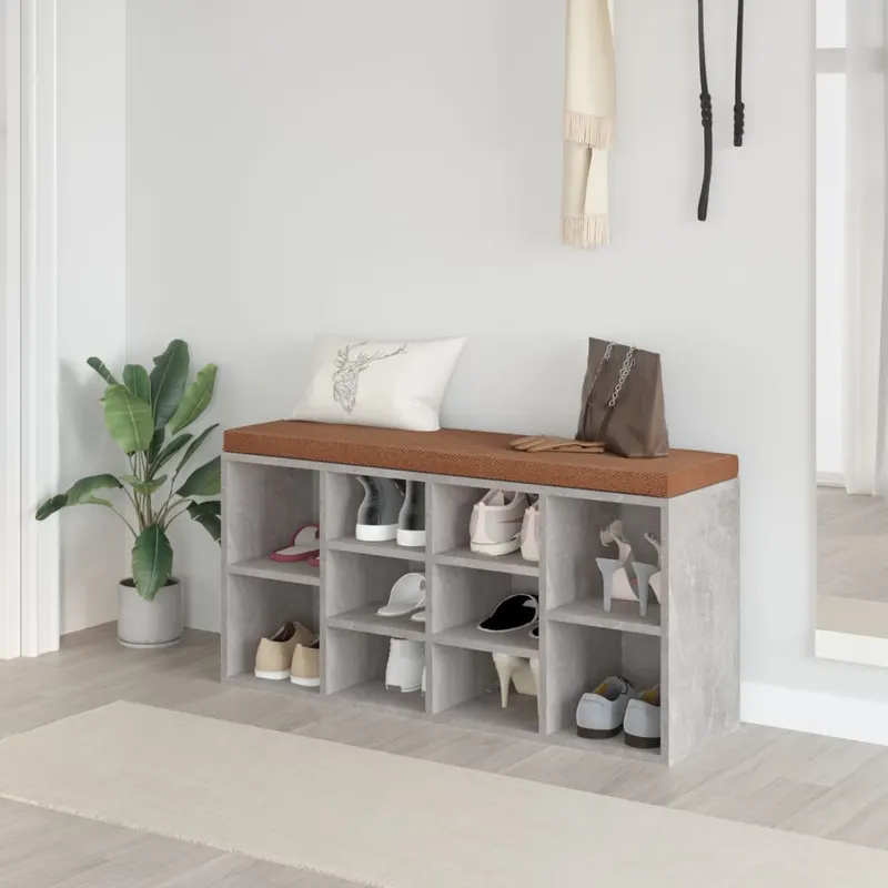 bancheta pantofar, gri beton, 103x30x48 cm, lemn compozit
