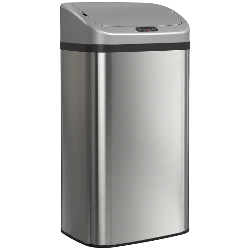 HOMCOM Coș de gunoi cu senzor 48L, închidere lentă, suprafață antiamprentă, din inox, argintiu