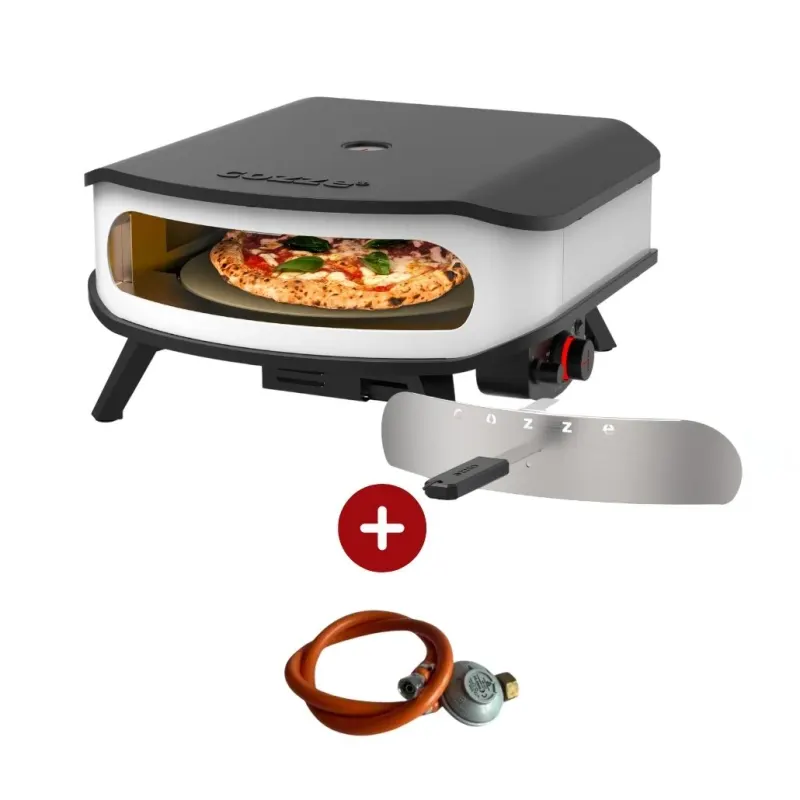 Cuptor pizza pe gaz 42.5 cm Cozze - piatra pizza rotativa, lumina LED + REGULATOR