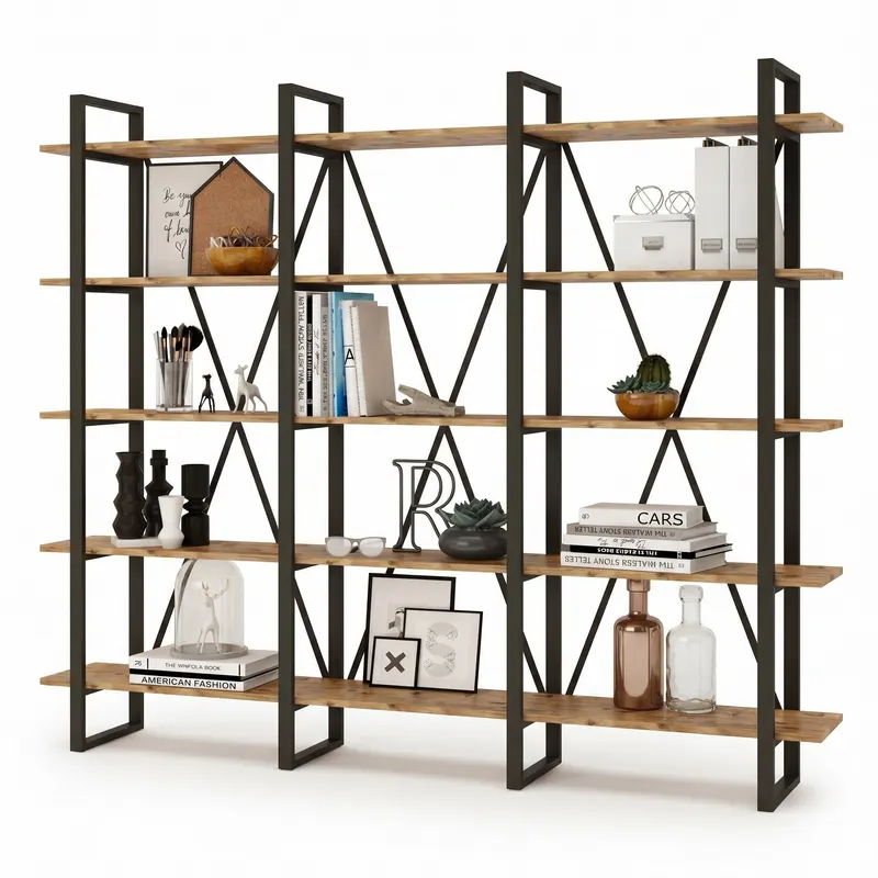 Biblioteca Sous cadru Metal, Crem, 220x180x34 cm - Bej