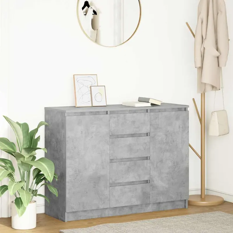 bufeta cu sertare gri beton 100,5x35x76 cm lemn prelucrat