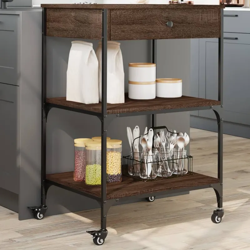 carucior de bucatarie, stejar maro 60x48x89,5 cm lemn prelucrat