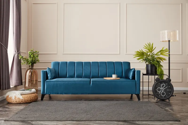 Canapea extensibilă Ova, 3 locuri, 3, Turcoaz, 206x88x80 cm - Turcoaz