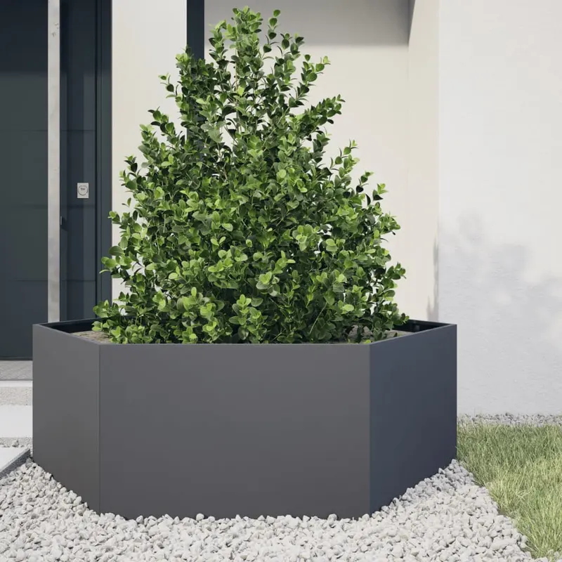 jardiniera de gradina antracit 138x120x45 cm otel hexagonal
