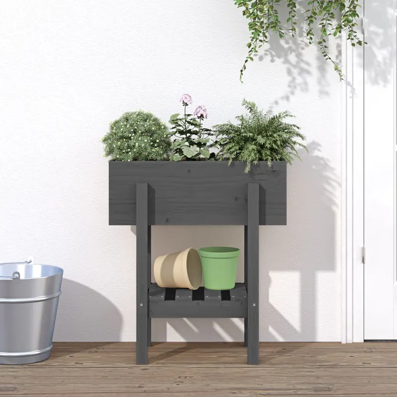 jardiniera de gradina, gri, 62x30x69 cm, lemn masiv pin