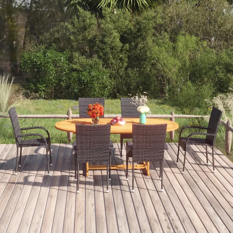 set mobilier de gradina, 7 piese, negru, poliratan