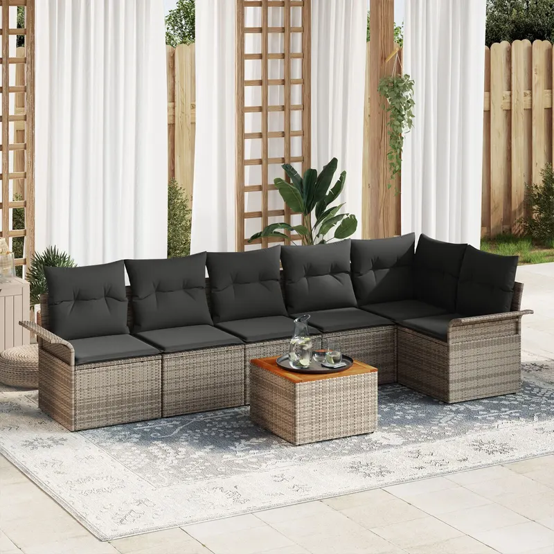 set de sofa de gradina cu 7 piese gri poliratan acacia