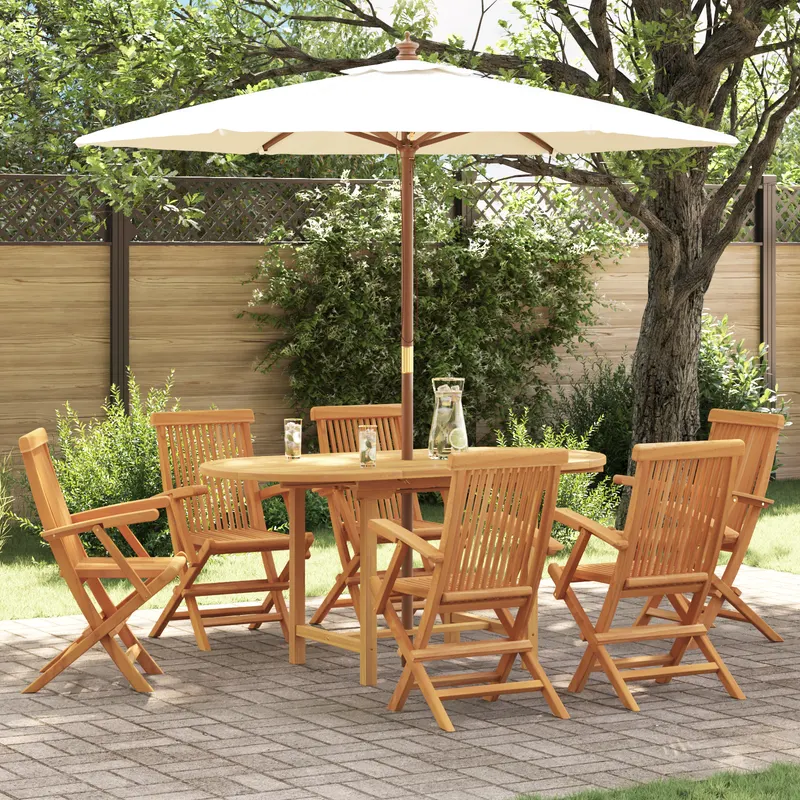 Set de dining pentru gradina 7 piese din lemn masiv de tec