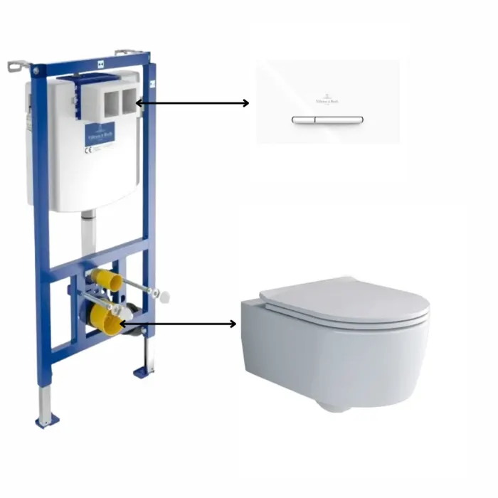 Set vas wc suspendat rimless cu capac soft close Soul cu rezervor incastrat si clapeta de actionare dubla, alba, ViConnect, VilleroyBoch