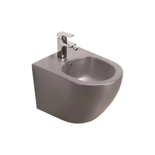 Bideu suspendat Fluminia Alfonzo, 48.5x35x32 cm, igienic si durabil, gri mat